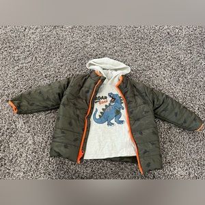 Dinosaur puffer jacket w/ long sleeve shirt 2T EUC